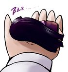  black_hair chibi houraisan_kaguya in_palm long_hair neet out_of_frame pov pov_hands sleeping solo_focus teruyof touhou very_long_hair yume_shokunin zzz 