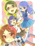  bad_id bad_pixiv_id ball blue_eyes glasses green_hair inazuma_eleven inazuma_eleven_(series) kino_aki kudou_fuyuka multiple_girls otonashi_haruna purple_hair raimon_natsumi school_uniform short_hair socks 