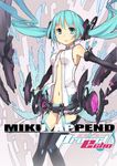  aqua_eyes aqua_hair bad_id bad_pixiv_id belt bridal_gauntlets center_opening character_name elbow_gloves fingerless_gloves gloves hatsune_miku hatsune_miku_(append) jong_tu long_hair navel necktie parted_lips solo thighhighs twintails vocaloid vocaloid_append zettai_ryouiki 