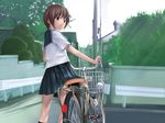  bad_id bad_tinami_id bicycle brown_hair ground_vehicle hitori_(htr_t) looking_back original school_uniform serafuku skirt solo 