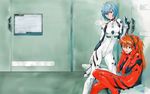  ayanami_rei blue_eyes blue_hair headphones neon_genesis_evangelion plugsuit red_eyes redhead soryu_asuka_langley 