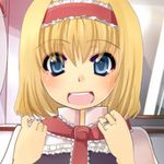  alice_margatroid animal_ears blonde_hair blue_eyes doll hairband knife long_hair lowres ruku_(alicecreation) shanghai_doll short_hair solo touhou 