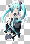  akikaze_tsumuji aqua_eyes aqua_hair bad_id bad_pixiv_id blush detached_sleeves hatsune_miku headset highres long_hair necktie sitting skirt solo thighhighs twintails very_long_hair vocaloid 