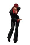  bowing breasts cleavage collarbone earrings eyeshadow formal jewelry lipstick makeup medium_breasts official_art ogura_eisuke pant_suit red_hair short_hair solo suit the_king_of_fighters the_king_of_fighters_xiii vice 