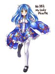  bad_id bad_pixiv_id blue_hair blush detached_sleeves full_body gen_3_pokemon kyogre long_hair mary_janes pantyhose paopao personification pokemon shoes simple_background solo white_background white_legwear yellow_eyes 