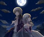  1girl back-to-back blonde_hair brother_and_sister cloud eltoshan_(fire_emblem) fire_emblem fire_emblem:_seisen_no_keifu full_moon harushino lachesis_(fire_emblem) moon night siblings sky 