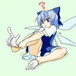  ? blue_eyes blue_hair bow cirno failure frown gloves hair_bow short_hair sitting solo touhou wabi_(wbsk) wardrobe_error wings you're_doing_it_wrong 