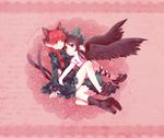  animal_ears black_hair bow braid cat_ears cat_tail hair_bow hair_ribbon highres kaenbyou_rin long_hair multiple_girls multiple_tails neme red_eyes red_hair reiuji_utsuho ribbon short_hair tail touhou twin_braids twintails wings 