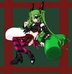  :p anais_(gothicdoll) candy cross crossed_legs detached_sleeves eyepatch food green_eyes green_hair hatsune_miku heart heart_eyepatch highres lollipop long_hair navel pillow punk saliva saliva_trail shoes sitting skirt solo spring_onion striped striped_legwear themed_object thighhighs tongue tongue_out twintails very_long_hair vocaloid 