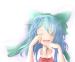  bad_id bad_pixiv_id blue_hair bow cirno close-up closed_eyes coconoco commentary crying hair_bow lens_flare smile solo tears touhou wiping_tears 