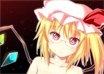  :&lt; bespectacled blonde_hair close-up collarbone face flandre_scarlet glasses hat head_tilt looking_at_viewer red_eyes rioshi solo topless touhou wings 