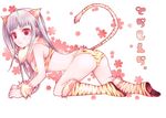  all_fours animal_ears ari_(pixiv) bikini boots female full_body gensou_suikoden gensou_suikoden_ii halftone halftone_background long_hair red_eyes sierra_mikain solo suikoden suikoden_ii swimsuit tail tiger_ears tiger_print tiger_tail white_background white_hair 