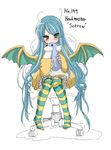  antennae aqua_hair bad_id bad_pixiv_id blush chair dragonite dratini full_body gen_1_pokemon green_eyes long_hair multicolored multicolored_clothes multicolored_legwear paopao personification pokemon sitting solo striped striped_legwear thighhighs very_long_hair wings 