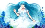  blue_eyes blue_hair dress flower hatsune_miku irohara_mitabi long_hair solo tears very_long_hair vocaloid 