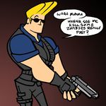  albert_wesker albert_wesker_(cosplay) blonde_hair capcom cartoon_network cosplay gun humor johnny_bravo male resident_evil sunglasses vest 