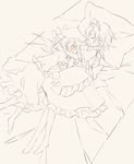  bad_id bad_pixiv_id bat_wings bed blush braid hug izayoi_sakuya lying maid maid_headdress multiple_girls remilia_scarlet rin_(royal) silver_hair sitting sketch sleeping thighhighs touhou twin_braids wings 