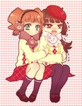  animal_earmuffs bad_id bad_pixiv_id brown_hair earmuffs green_eyes hat idolmaster idolmaster_(classic) long_hair minase_iori multiple_girls pantyhose pinkmm plaid plaid_skirt red_eyes scarf skirt takatsuki_yayoi trembling twintails winter_clothes 