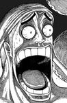  1boy enel lol male male_focus monochrome oda_eiichiro oda_eiichirou official_art one_piece open_mouth surprised sweat what wide-eyed wtf 