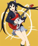  animal_ears blue_hair brown_eyes cat_ears duplicate guitar instrument k-on! nakano_azusa open_mouth p_(zzaazz) school_uniform solo twintails 