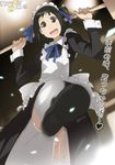  apron arashiyama_hotori black_hair blush hair_ribbon jet_yowatari maid maid_headdress open_mouth ribbon solo soredemo_machi_wa_mawatteiru thighhighs white_legwear 