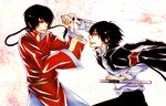  2boys black_hair braid chinese fight fighting fon_(reborn) hibari_kyouya honey_jam32 jacket katekyo_hitman_reborn katekyo_hitman_reborn! long_hair multiple_boys short_hair tonfa weapon 