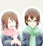  bad_id bad_pixiv_id blush brown_eyes brown_hair glasses highres hirasawa_yui holding_hands k-on! manabe_nodoka multiple_girls nishiuri_warito scarf school_uniform short_hair smile 