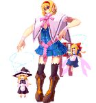  aguy alice_margatroid blonde_hair blue_eyes capelet character_doll doll hairband hat kirisame_marisa long_hair lowres pixel_art short_hair solo thighhighs touhou witch_hat 