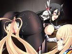  2girls armor black_hair blonde_hair blush breasts hairjob justice_blade justice_blade_3 large_breasts long_hair magical_girl multiple_girls power_perversion rashetto_goldwell sentai very_long_hair yuri yuuki_saki 