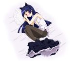  animal_ears bare_shoulders black_legwear blue_hair blush cat_ears dress gokou_ruri ichijiku_(isyourguitar) long_hair lying on_side open_clothes open_mouth ore_no_imouto_ga_konna_ni_kawaii_wake_ga_nai pantyhose red_eyes solo 