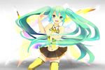  aqua_hair bad_id bad_pixiv_id blue_eyes hatsune_miku highres long_hair mayoz navel necktie project_diva_(series) project_diva_2nd skirt smile solo thighhighs twintails very_long_hair vocaloid yellow_(vocaloid) zettai_ryouiki 