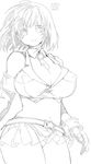  breasts cleavage curvy fantasy_earth_zero fbc greyscale image_sample large_breasts md5_mismatch miniskirt monochrome open_clothes open_shirt panties pixiv_sample plump shirt skirt solo underwear 