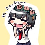  =_= black_hair blush_stickers closed_eyes flower hair_flower hair_ornament head_wreath moja_(gibson) pleated_skirt sakugawa_school_uniform school_uniform serafuku short_hair skirt solo to_aru_kagaku_no_railgun to_aru_majutsu_no_index uiharu_kazari 