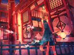  animal_ears architecture bad_id bad_pixiv_id bare_legs east_asian_architecture japanese_clothes lantern looking_back male_focus mg_(mica) original paper_lantern red_eyes shide solo tail white_hair 