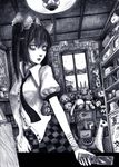  amazon_(company) bandages book checkered checkered_skirt furby greyscale hane_(azelye) hat hata-tan himekaidou_hatate looking_back monochrome navel necktie photo_(object) pyonta shirt short_sleeves skirt snow solo stuffed_animal stuffed_toy teddy_bear touhou twintails unbuttoned window winter 