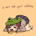  all_fours amagami chibi crocodile crocodilian drawfag english hat sakurai_rihoko school_uniform skirt socks sweater 