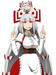  alternate_costume apron azuman bow chibi chibi_inset cigarette dual_persona enmaided fujiwara_no_mokou hair_bow long_hair maid middle_finger minigirl multiple_girls red_eyes silver_hair suspenders touhou 