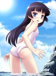  ass black_hair blue_eyes day gokou_ruri long_hair looking_back mole mole_under_eye one-piece_swimsuit ore_no_imouto_ga_konna_ni_kawaii_wake_ga_nai solo swimsuit water white_swimsuit yamasan 