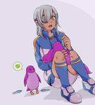  bad_id bad_pixiv_id bird ediblepanda eyepatch fish grey_hair inazuma_eleven inazuma_eleven_(series) jacket male_focus penguin sakuma_jirou sitting solo 