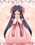  alternate_costume bad_id bad_pixiv_id bangs blunt_bangs blush covering_mouth doily dress green_eyes hairband hands_clasped heart heart-shaped_pupils kofa_(ikyurima) lolita_fashion lolita_hairband long_hair multicolored_hair own_hands_together panty_&amp;_stocking_with_garterbelt pink pink_dress purple_hair solo stocking_(psg) symbol-shaped_pupils two-tone_hair very_long_hair 