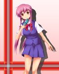  cellphone echizen_(hzen-ya) gasai_yuno long_hair mirai_nikki phone pink_hair red_eyes school_uniform smile solo 