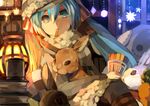  aqua_eyes aqua_hair bad_id bad_pixiv_id bunny carrot carrot_sticks hat hatsune_miku lamp long_hair okota scarf sitting smile solo twintails vocaloid 