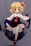  bad_id bad_pixiv_id biyon blonde_hair child darkness dress dress_lift fang hair_ribbon highres mary_janes red_eyes ribbon rumia shoes short_hair solo touhou 