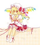  blonde_hair dress flandre_scarlet mai_(woood) red_eyes red_string ribbon side_ponytail socks solo string touhou wings 