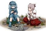  :q computer fujiwara_no_mokou grass kawashiro_nitori multiple_girls screwdriver tm3452 tongue tongue_out touhou two_side_up 