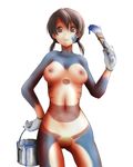  ao_usagi bodypaint breasts brown_eyes brown_hair bucket cosplay doraemon doraemon_(character) doraemon_(character)_(cosplay) large_breasts naked_paint navel nipples nude original paint paintbrush pussy solo twintails 