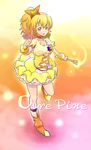  blonde_hair boots brooch choker cure_pine earrings flute fresh_precure! fresh_pretty_cure! highres instrument jewelry magical_girl miniskirt precure pretty_cure short_hair skirt yamabuki_inori yellow_eyes 