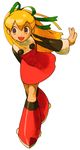  :d bengus blonde_hair blue_eyes boots knee_boots long_hair marvel_vs._capcom marvel_vs._capcom_2 official_art open_mouth red_skirt rockman roll skirt smile solo 