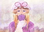  bad_id bad_pixiv_id blonde_hair covering_mouth flower gloves hikarinoko hydrangea purple_eyes solo touhou white_gloves yakumo_yukari 