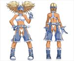  alternate_costume alternate_hairstyle ass bare_shoulders belt blonde_hair blue_eyes blue_mary boots breasts chaps crop_top denim falcoon fatal_fury gloves halter_top halterneck kof:_maximum_impact large_breasts maximum_impact_ii official_art panties pointing pointing_at_self shoes shorts sneakers snk solo tan the_king_of_fighters thong twintails underwear visor_cap 