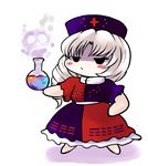  asymmetrical_clothes beaker blush_stickers chibi hat nurse simple_background skull smoke solo touhou yagokoro_eirin yume_shokunin 
